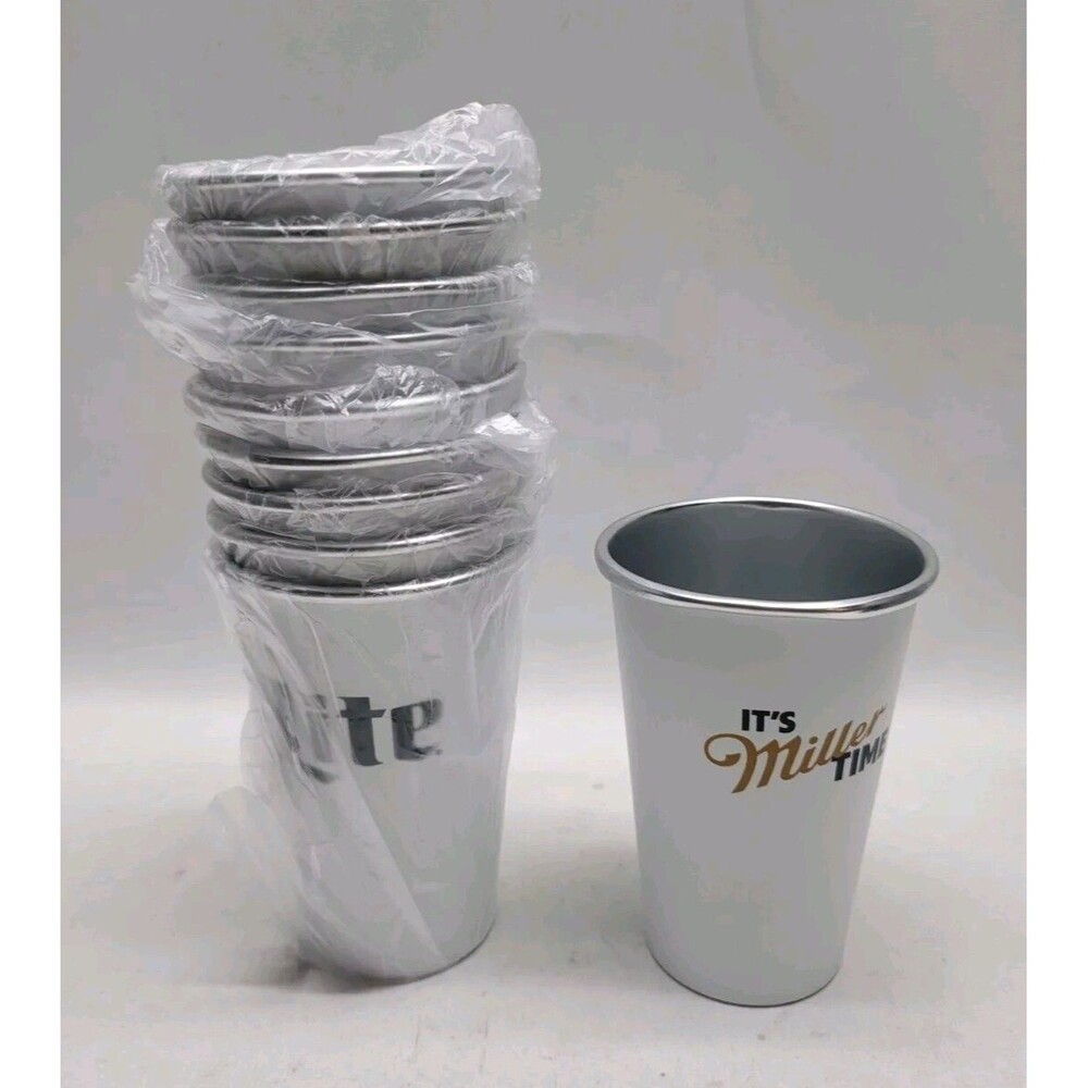 It's Miller Time Lite Beer 22 oz. Aluminum Cups Cup Lot Set of 10 White Coated